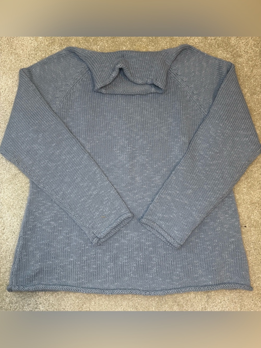 L.L. Bean Womans Cotton Raglan Slate Blue Rollneck Knit Sweater
